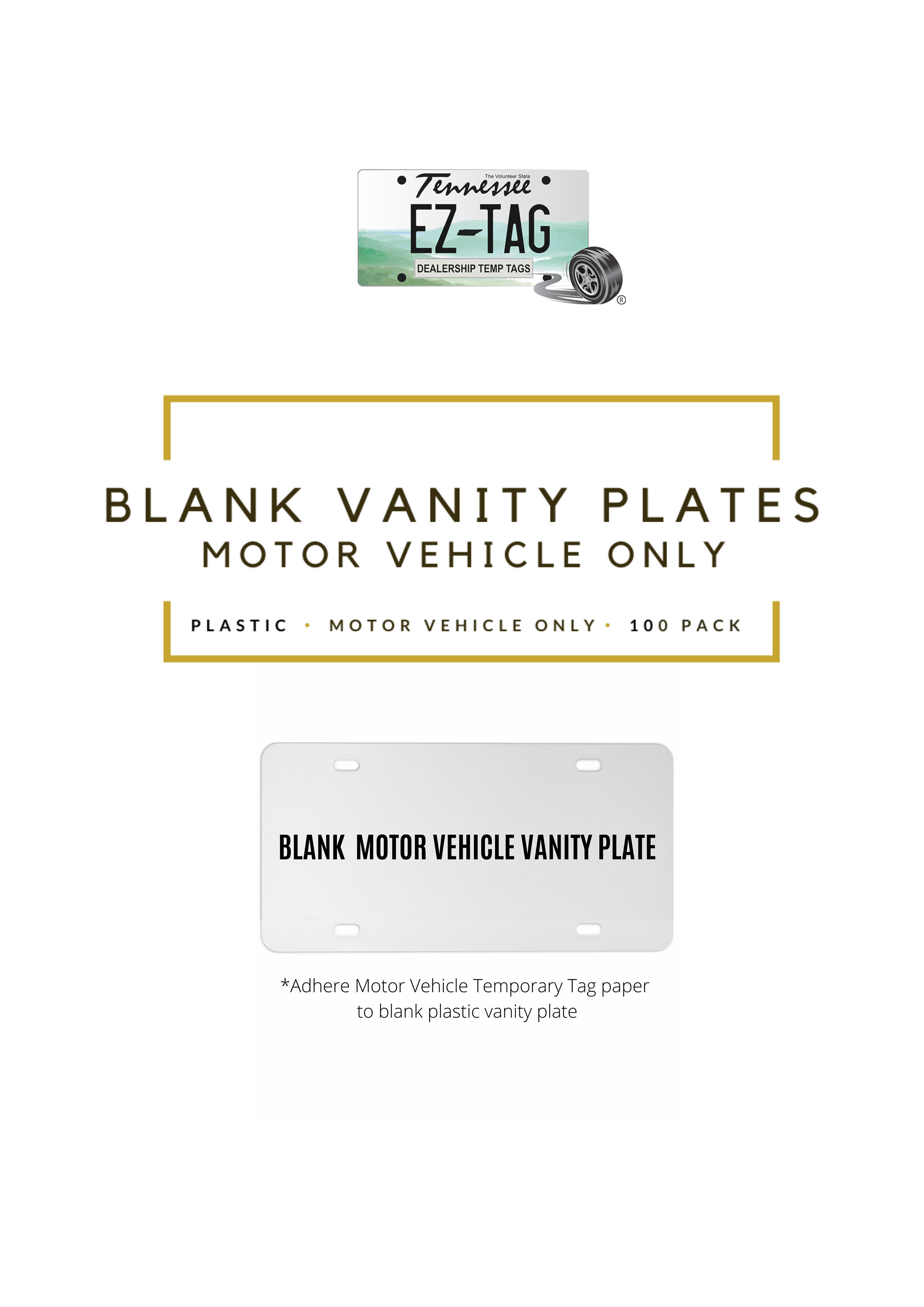 EZ Tag Vanity Plates- Motor Vehicle (100 pack) <br>